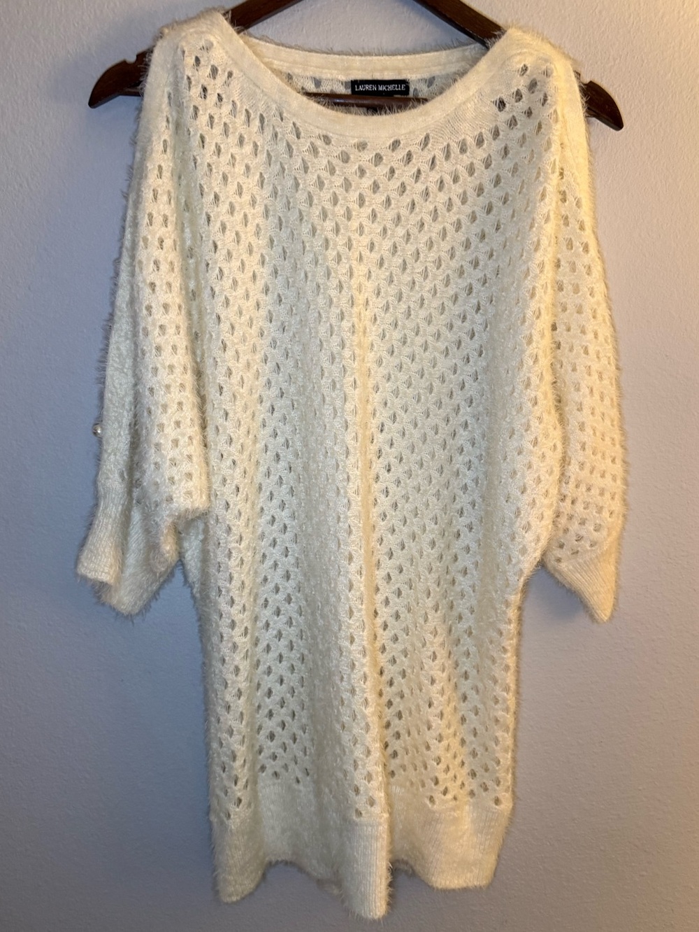 Lauren Michelle Cream Open-Knit Scoop Neck Sweater